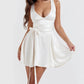 A&A White Satin Summer V Neck A Line Mini Dress