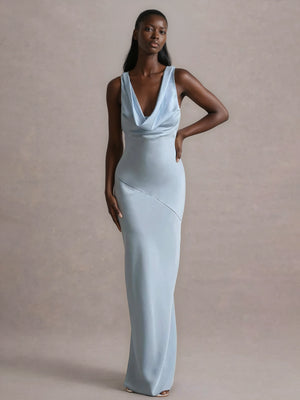 A&A Luxe Cowl Neck And Backless Satin Maxi Dress