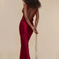 A&A Luxe Plunging Back Cowl Lace Up Satin Silk Maxi Dress