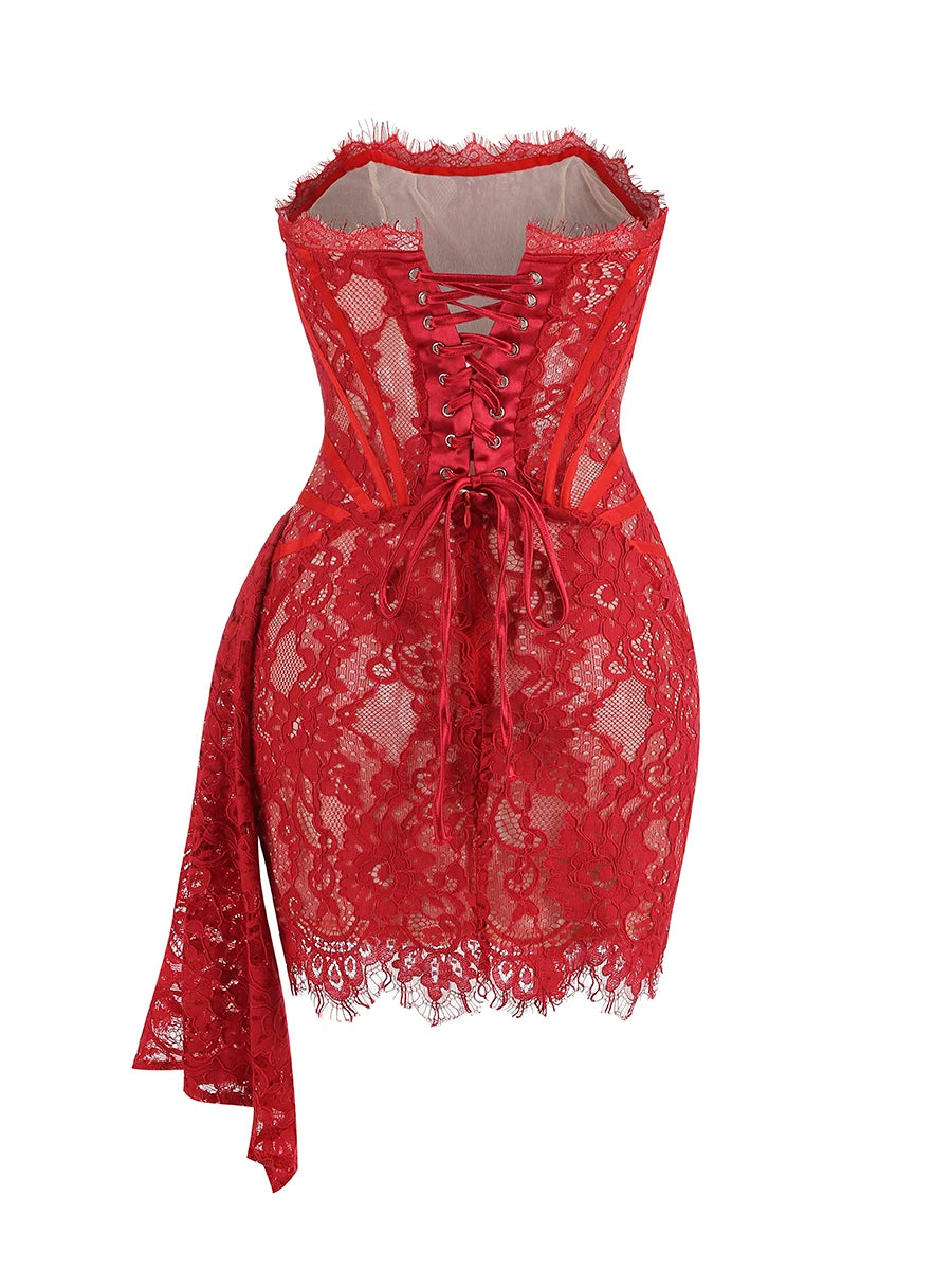 A&A Luxe Lace Corset Side Draped Mini Dress