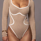 A&A Ribbed Long Sleeve Square Collar Bodysuit