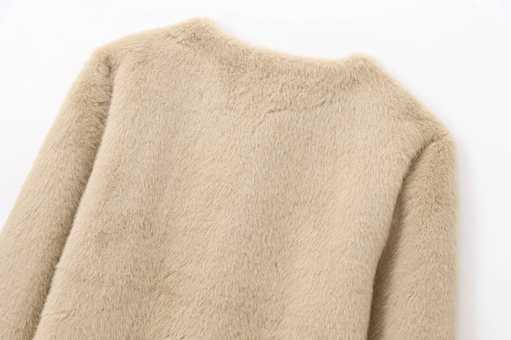 A&A Pola Faux Fur Round Neck Button Detail Jacket