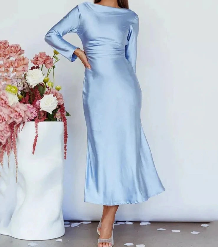 A&A Bodycon Long Sleeve Satin Maxi Dress