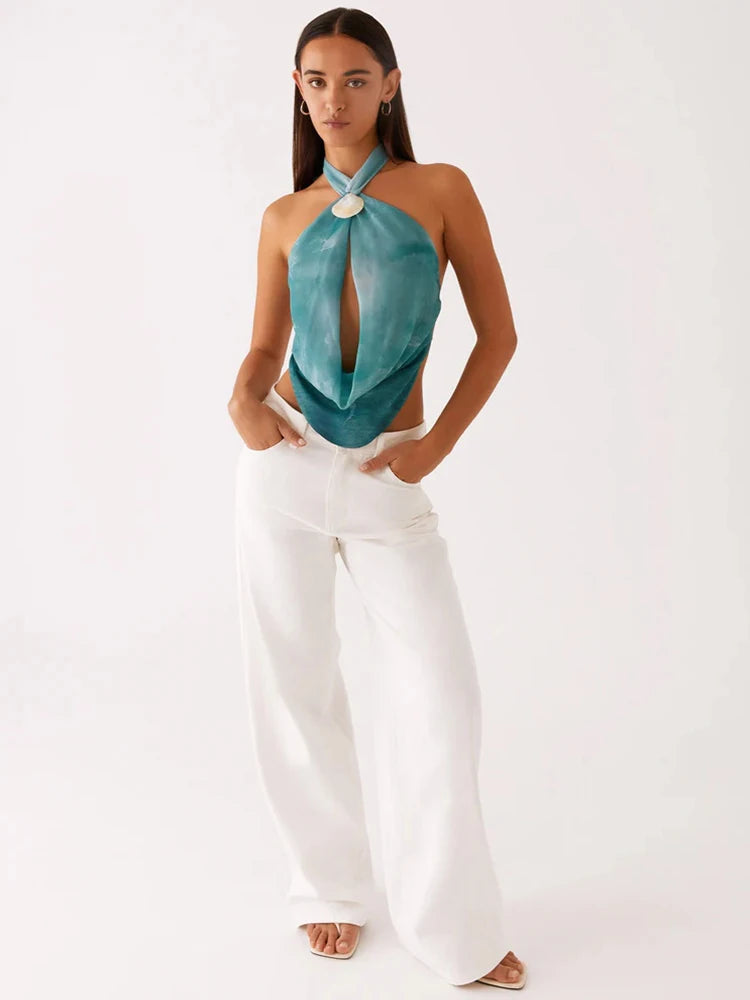 A&A Ocean Breeze Open Backless Halter Shell Top