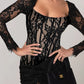 A&A Black Lace Long Sleeved Draped Mini Dress