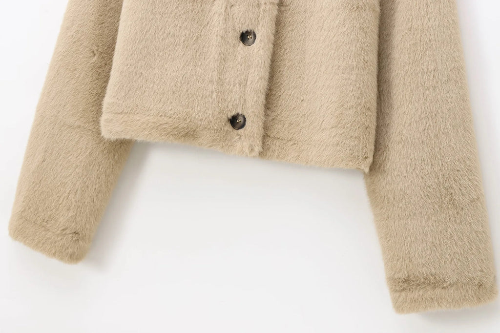 A&A Pola Faux Fur Round Neck Button Detail Jacket