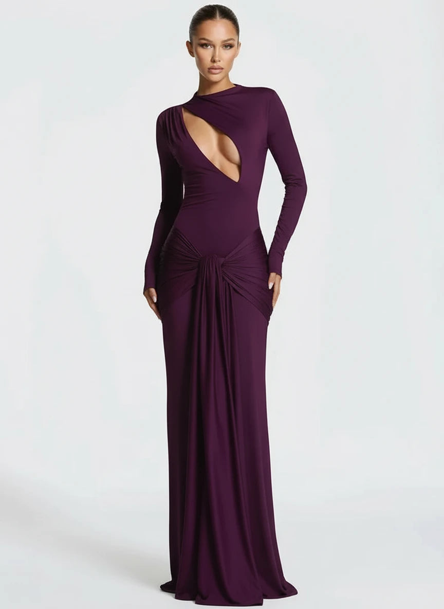 A&A Plunged Cut Out Draped Ruched Bodycon Maxi Dress