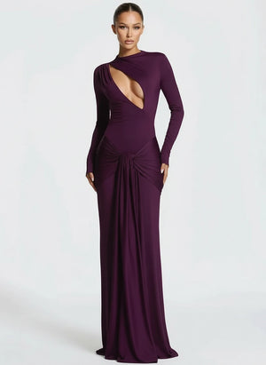 A&A Plunged Cut Out Draped Ruched Bodycon Maxi Dress