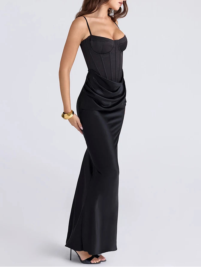 A&A Spaghetti Strap Sculpted Corset Maxi Dress