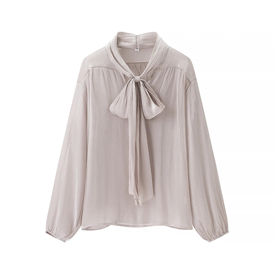 A&A Aurelise Bow Tie Blouse & Ruched Mini Skirt Set