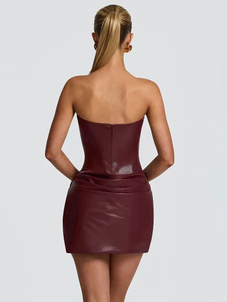 A&A Faux Leather Corset Draped Mini Dress