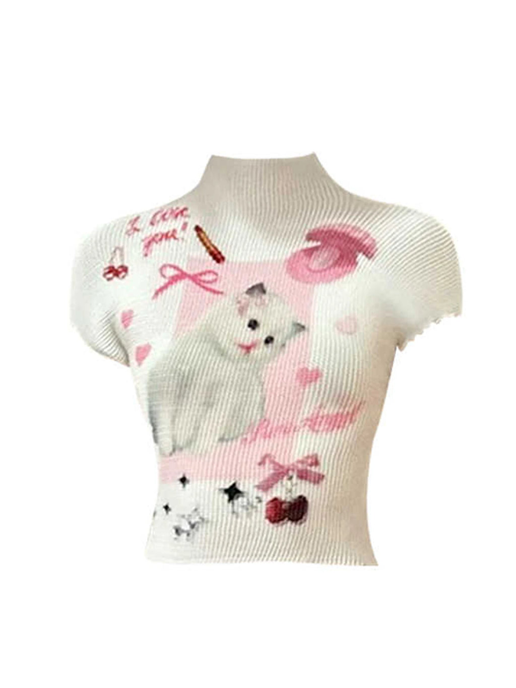A&A Princess Paws White Graphic Print Crop Top