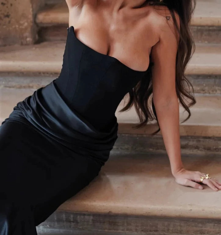 strapless draped corset dress Strapless Draped Corset Gown in Black