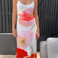 A&A Backless Printed Flower Vacation Maxi Dress