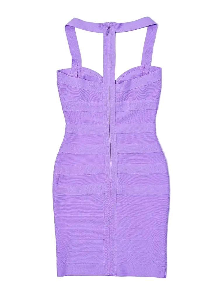 Purple dress with thin straps on a light gray background