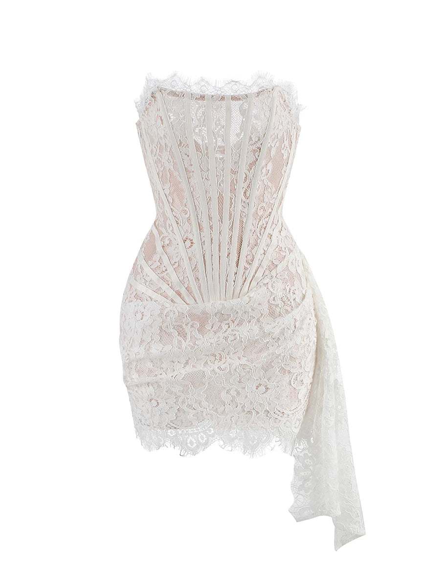 A&A Luxe Lace Corset Side Draped Mini Dress