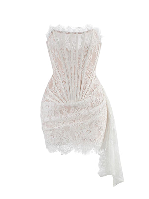 A&A Luxe Lace Corset Side Draped Mini Dress