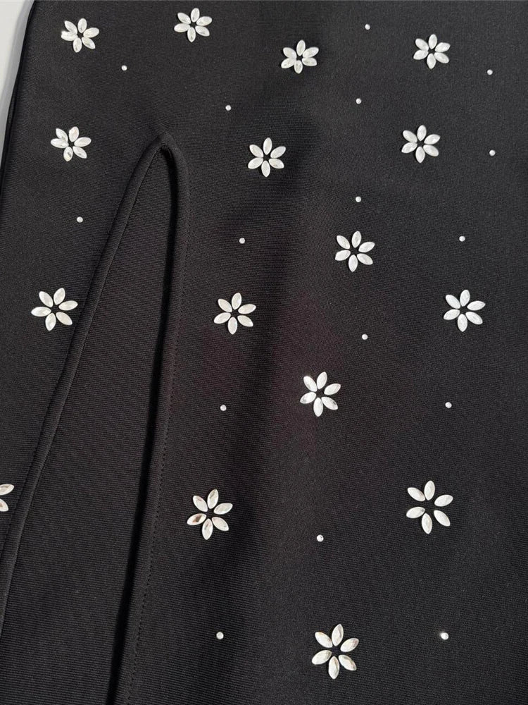 A&A Luxe Black Strapless Floral Embellished Maxi Dress