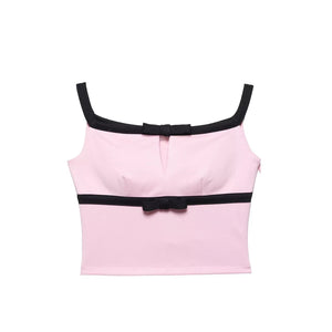 A&A Aleya Pink Camis Bow Embellished Square Neck Top & Mini Skirt
