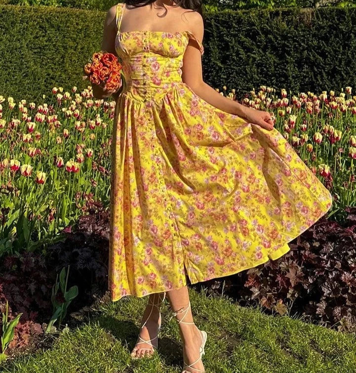 A&A Floral Print Lace Up Midi Dress
