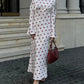 A&A Flare Long Sleeve Printed Polka Dot Maxi Dress