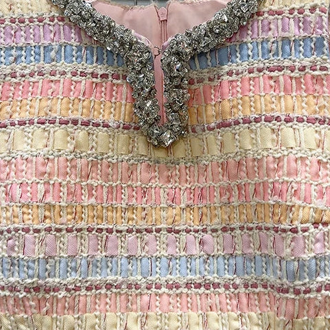 A&A Solana Tweed Diamante Collar Mini Dress