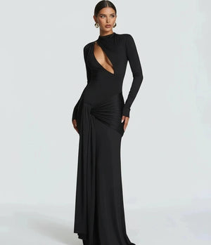 A&A Plunged Cut Out Draped Ruched Bodycon Maxi Dress
