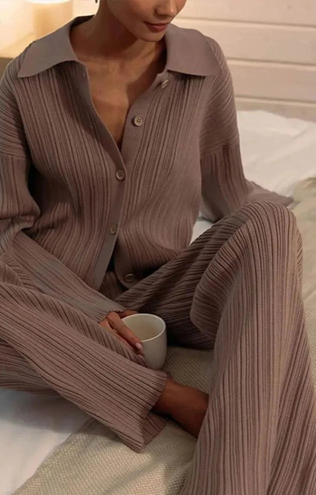 A&A Luxe Knitted Pleat Sweater Two Piece Pants Suit