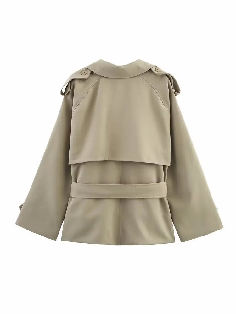 A&A Classic Beige Belted Trench Coat with Wide Lapel