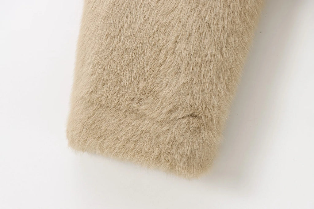 A&A Pola Faux Fur Round Neck Button Detail Jacket