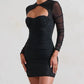 A&A Ruched Mesh Sheer Long Sleeve Bodycon Dress