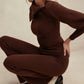 A&A Two Piece High Neck Turn Down Collar and Flared Pants Knit Set