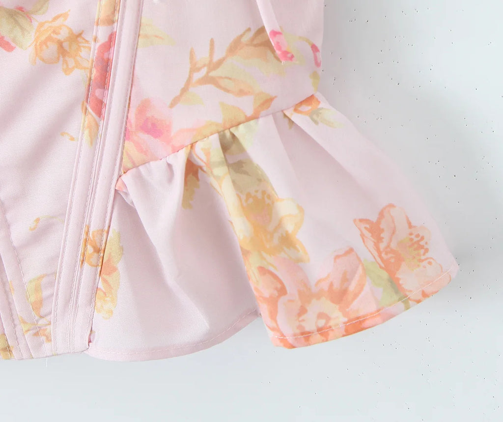 A&A Lucienne Floral Print Ruffle Hem Corset Top