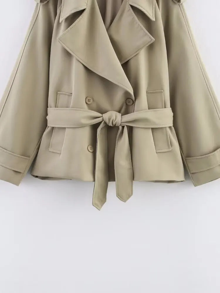 A&A Classic Beige Belted Trench Coat with Wide Lapel