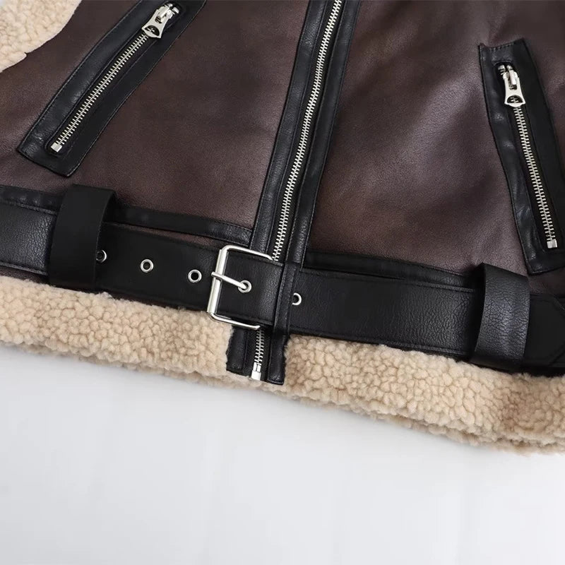 A&A Sleeveless Faux Leather Shearling Biker Vest