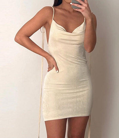 A&A Spaghetti Strap Draped Backless Mini Dress