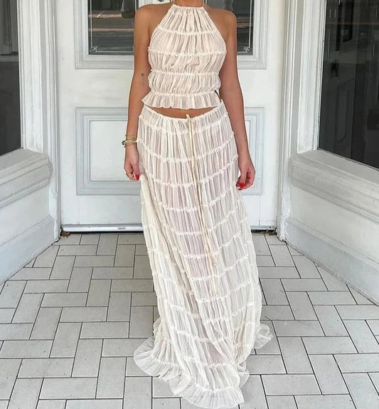 A&A Two Piece Backless Vacation Maxi Skirt Set