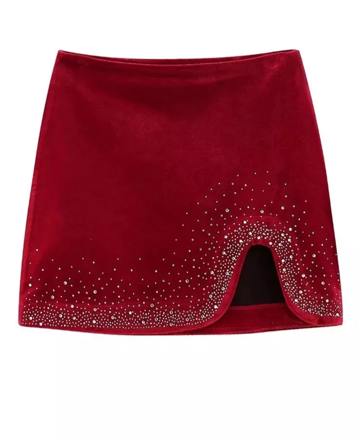A&A Sequined Velvet Mini Skirt