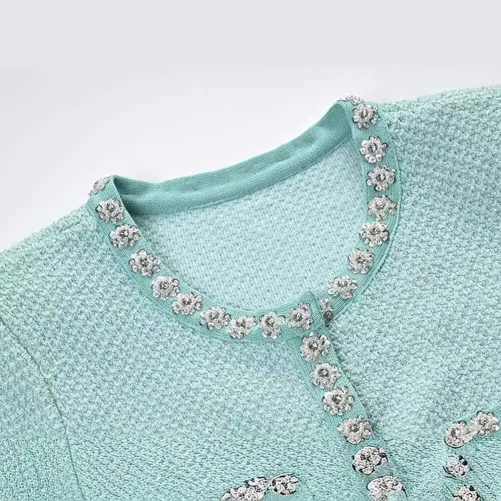 A&A Luxe Fleur Diamond Beading Sequin Knitted Mini Dress