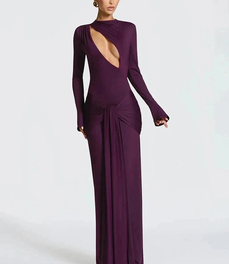 A&A Plunged Cut Out Draped Ruched Bodycon Maxi Dress