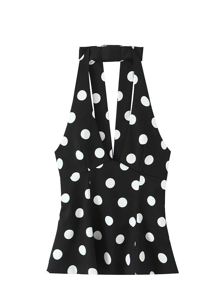 A&A Poppy Polka Dot Bow Detail Halter Neck Top