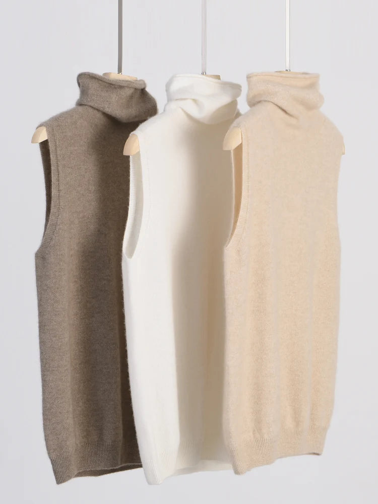 A&A Wool Sleeveless Turtleneck Knit Sweater Top