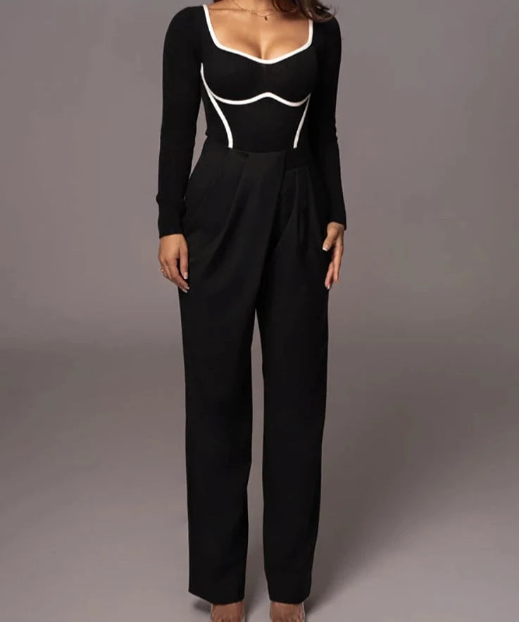 A&A Ribbed Long Sleeve Square Collar Bodysuit