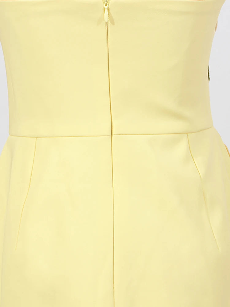 A&A Elara Yellow Strapless Embroidered Flower A-Line Mini Dress