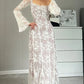 A&A Luxe Vintage Square Collar Lace Long Sleeve Maxi Dress