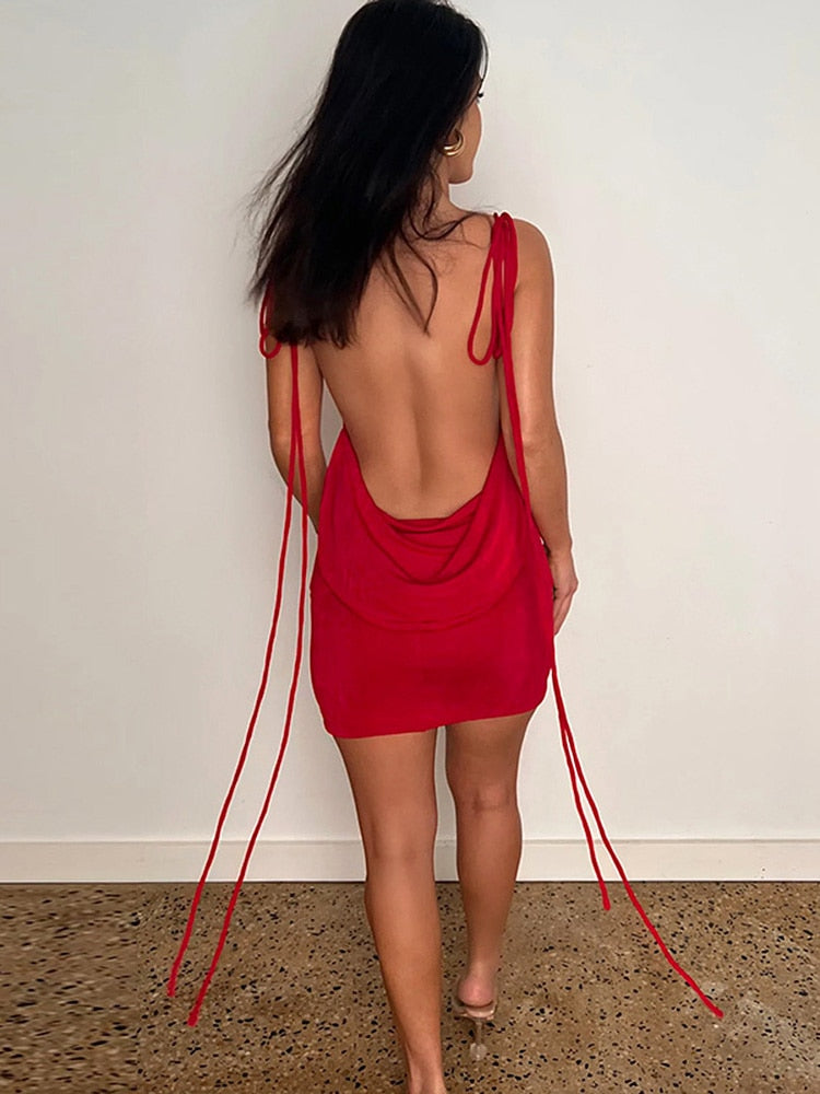 A&A Spaghetti Strap Draped Backless Mini Dress