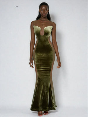 A&A Velvet Mesh Long Sleeve Maxi Dress