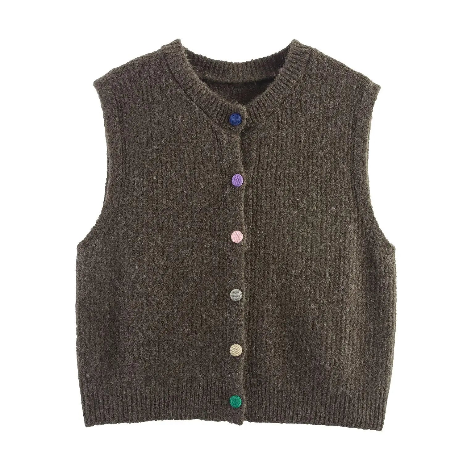 A&A Neutral Knit Vest with Rainbow Buttons