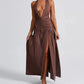 A&A Halter Plunge Neck Backless Thigh Split Maxi Dress