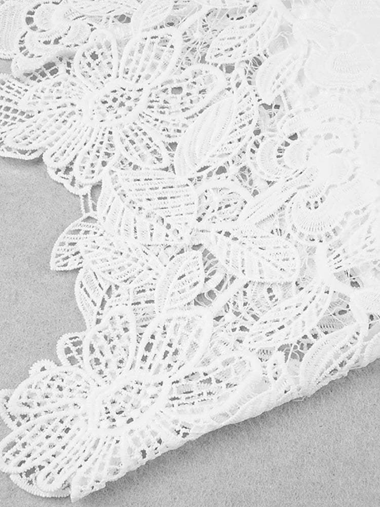 A&A Meliora Asymmetric Lace Floral Bandage Bodycon Midi Dress